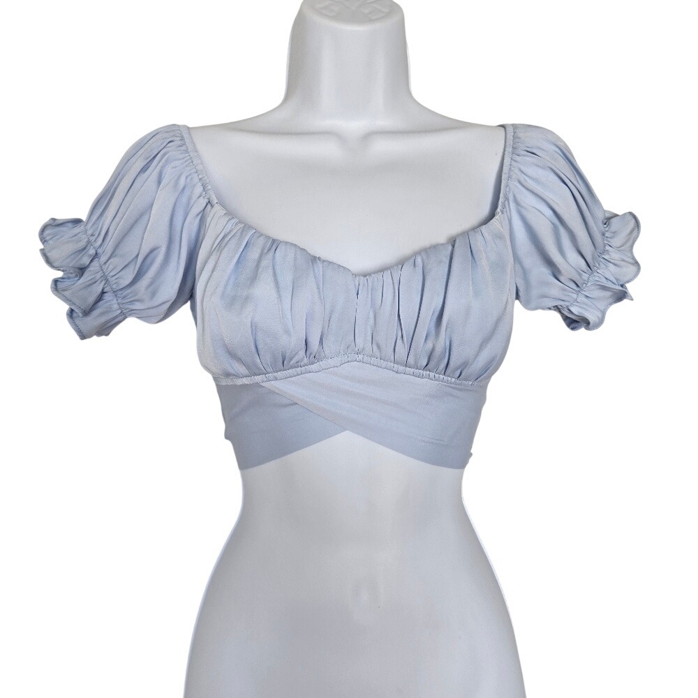 Saints + Secrets Puff Sleeve Crop Wrap Top Size S Y2K Balletcore Fairy Feminine